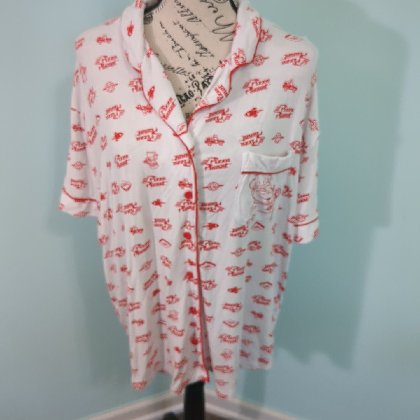Disney Toy Story Aliens Pizza Planet Women's Sleep Pajama White Red Top Extra La